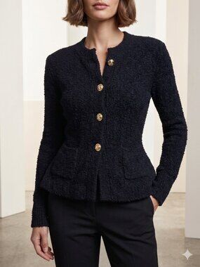 L'Agence Black Peplum Melissa Knit Flare Cardigan